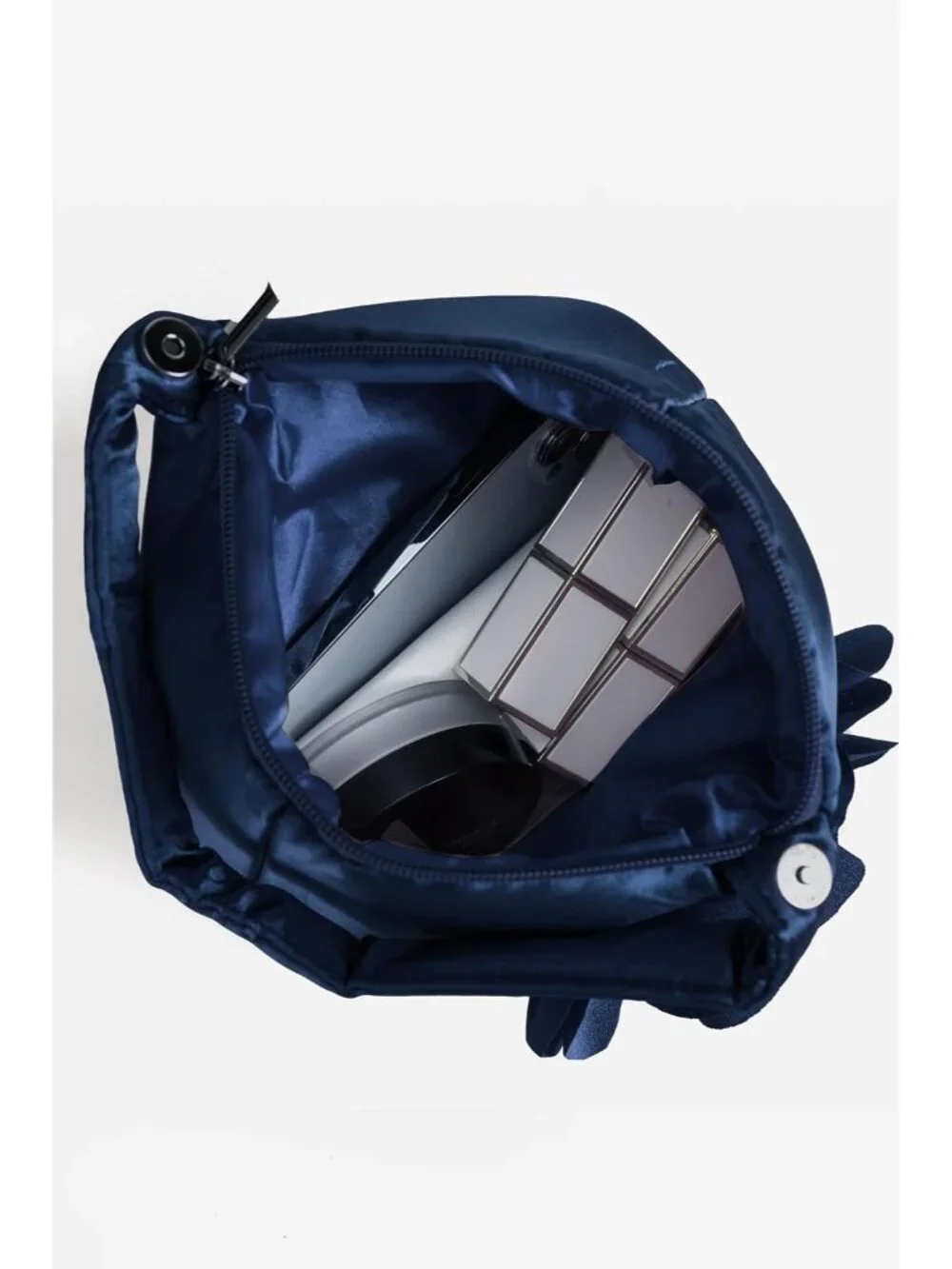 Women's Navy Flower Satin Style Evening Bags Triangle Zipper Clutch Purses